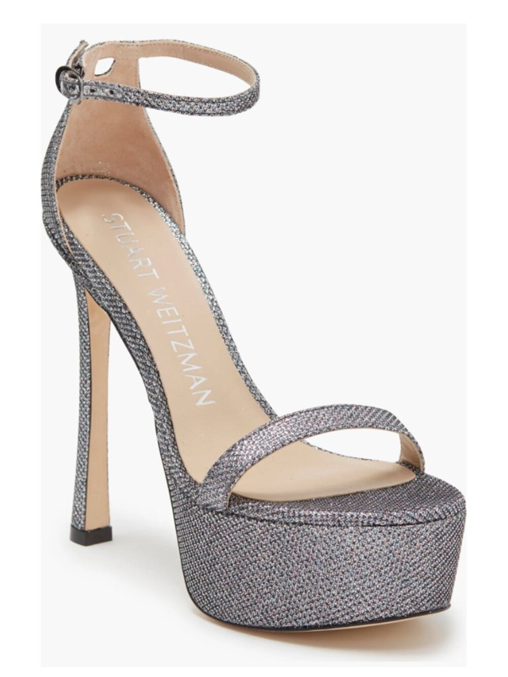 $600 STUART WEITZMAN NUDIST HOLLYWOOD PLATFORM GLITTER GUN METAL 9 (PD1)